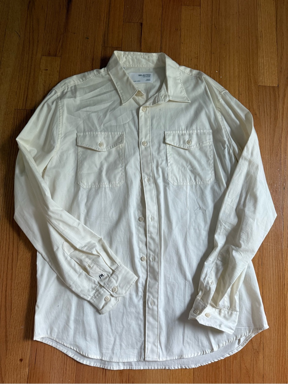 Selected Homme Cream Long-Sleeve Casual Button-Down Shirt